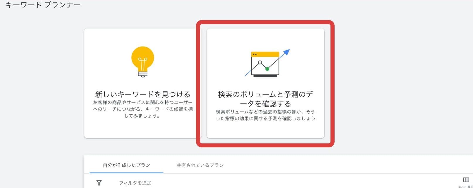 検索のボリュームと予測のデータを確認する