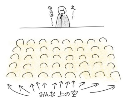 全校生徒みんなに向けた校長先生の話に対して、全校生徒みんなが上の空になっているイメージ
