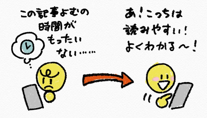 読者さんはたとえヒマつぶしだったとしても、読みやすくわかりやすい記事を求めているので、パッと見てわかりにくそうな記事や、一見価値の感じられない記事は読んでくれません。